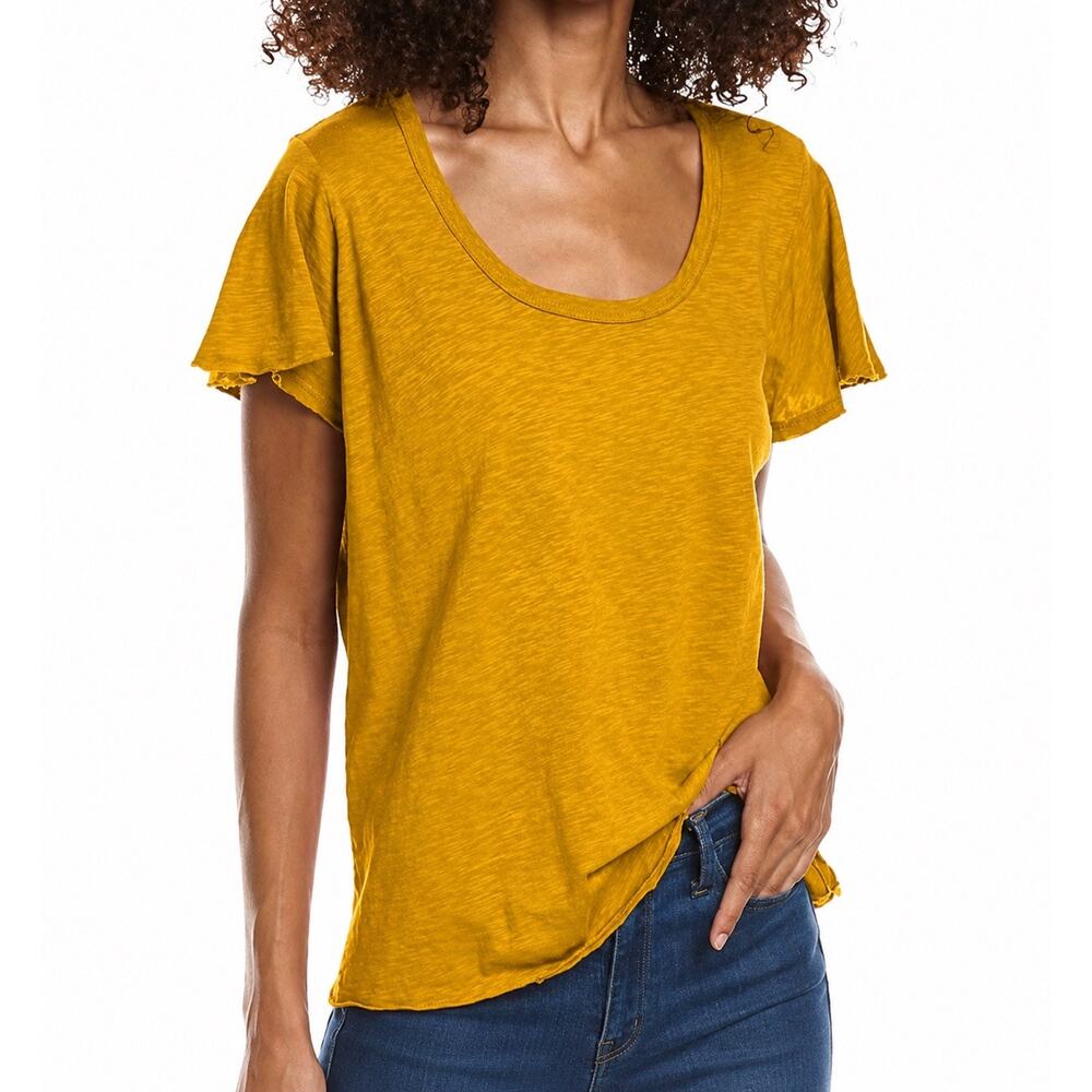 Michael Stars Jana Flutter Sleeve Scoop Neck Tee Amber OS NWT